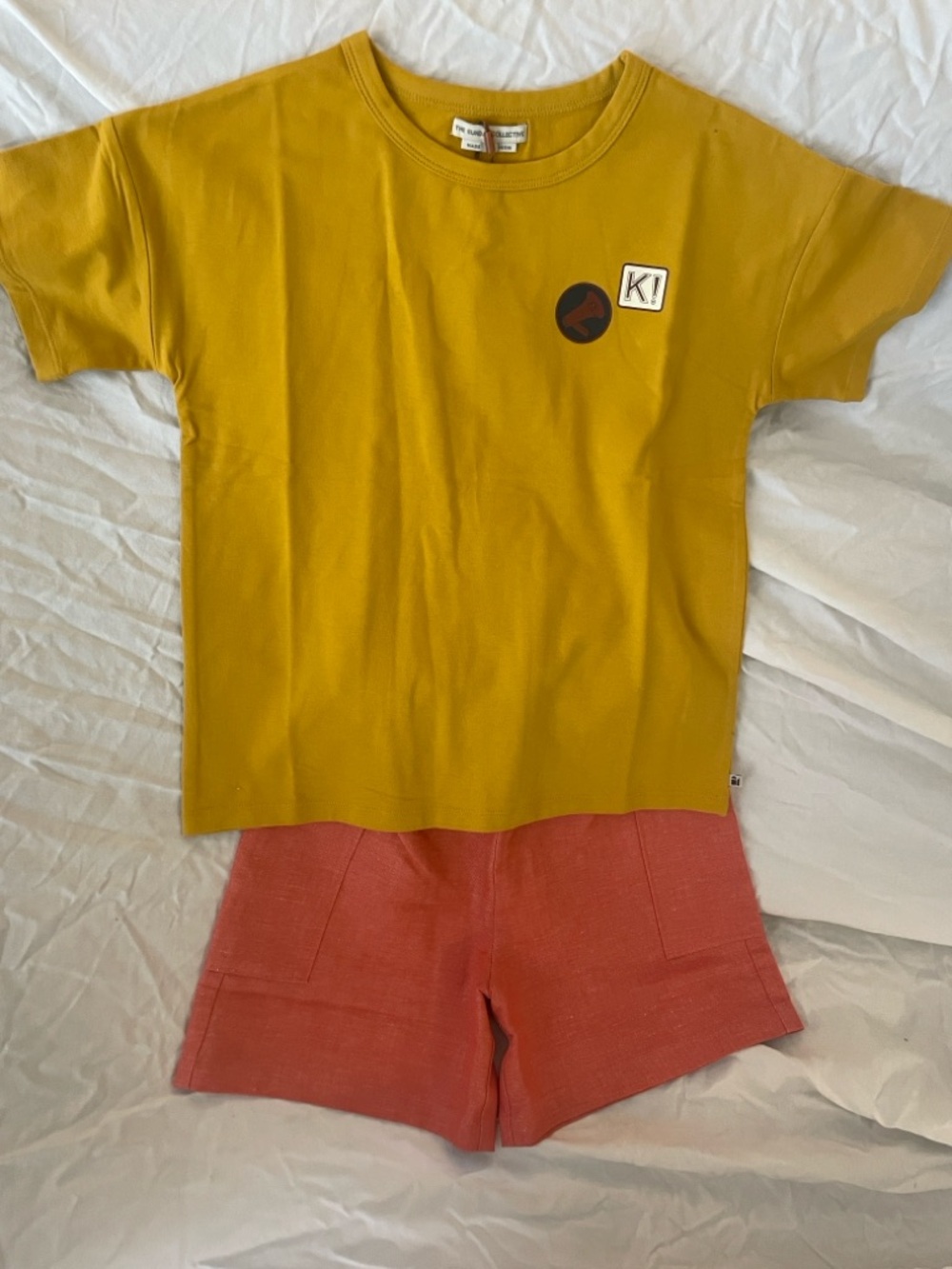 Kids Two-Piece Matching Set in Mustard and Coral by